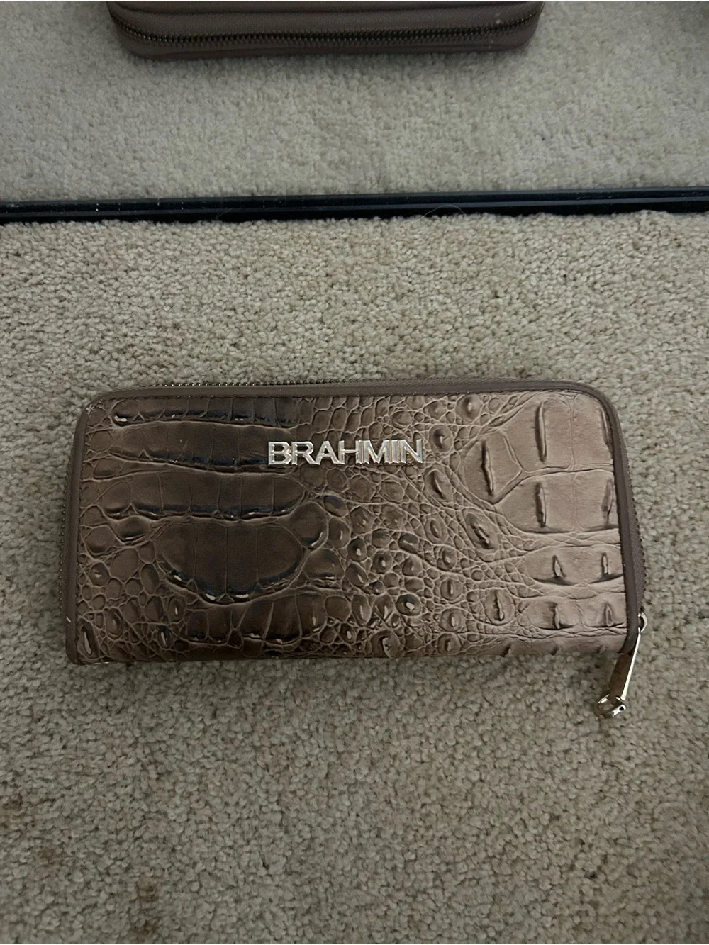 Brahmin Metallic Taupe Croc-Embossed Zip Around Wallet